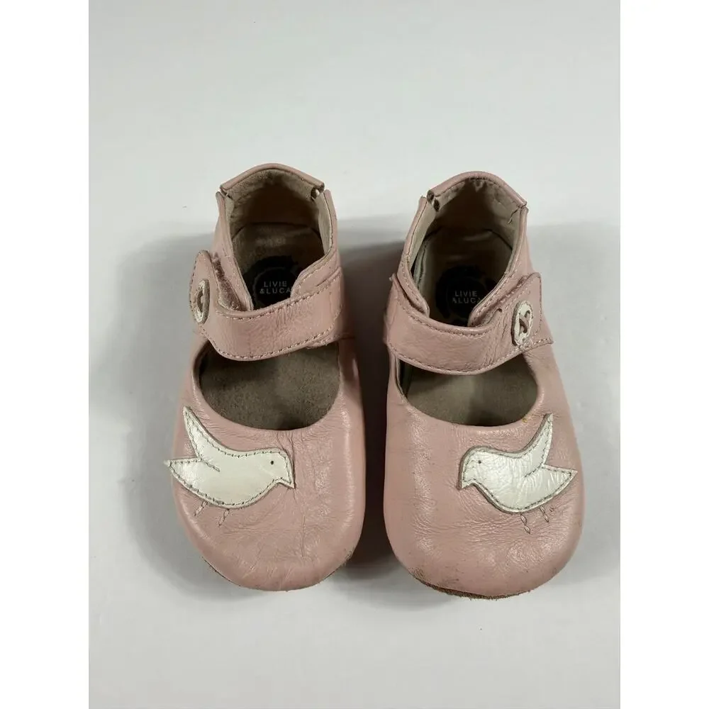 Livie & Luca Pio Pio Blush Pink Bird Leather Mary Jane Shoes 12–18 Months